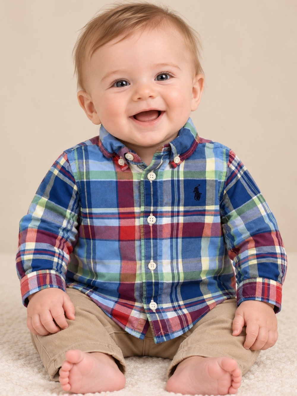 Ralph Lauren Blue, Red & Green Plaid Button-Down Shirt. 6M
